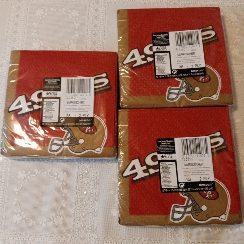 🆕 3 packs of San Francisco 49ers Lunch Napkins 36ct